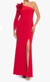 Xscape Petite One-shoulder High-slit Evening Gown In Red