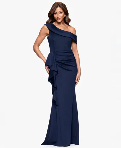 Xscape Petite One-shoulder Ball Gown In Blue