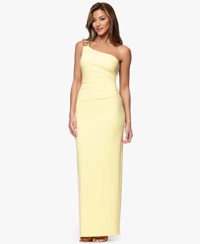 Xscape Petite One-shoulder Ball Gown In Yellow