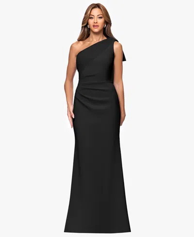 Xscape Petite One-shoulder Scuba Sheath Gown In Black