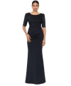 Xscape Petite Pleated-waist Puffed-shoulder Gown In Black