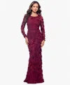 Xscape Petite Raised Flower Crewneck Long Gown Dress In Purple