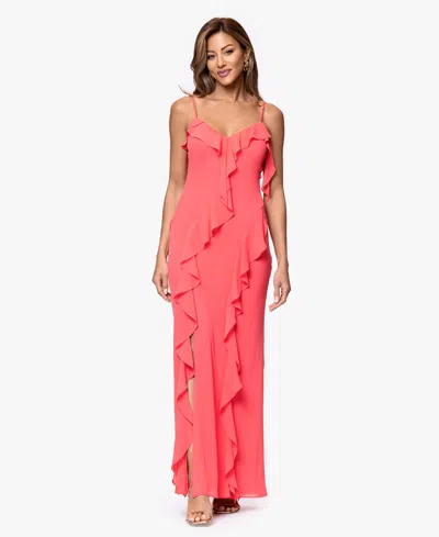 Xscape Petite Ruffle Detail Sweetheart Neck Maxi Dress In Pink