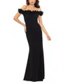 Xscape Evenings Ruffle Off The Shoulder Gown In Black