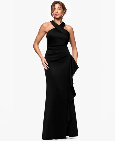 Xscape Petite Ruffled Halter Gown In Black