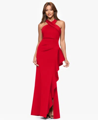 Xscape Petite Ruffled Halter Gown In Red