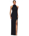 Xscape Petite Ruffled Halter Mock Neck Cutout-back Gown