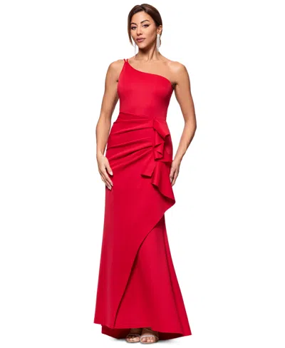 Xscape Petite Ruffled One-shoulder Gown In Red