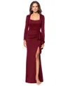 Xscape Plus Size Scuba Square-neck Ruffle-side Gown In Wine