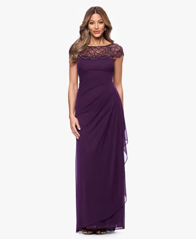 Xscape Petite Short-sleeve Boat Neck Dress In Purple