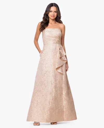 Xscape Petite Sleeveless Strapless Gown In Gold