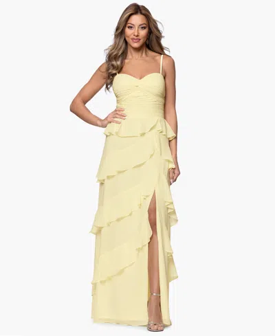 Xscape Petite Sleeveless Sweetheart Neck Long Gown In Yellow
