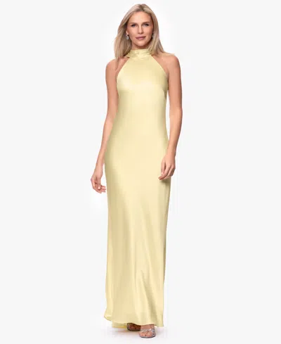 Xscape Petite Sleeveless Tie-neck Long Gown In Yellow