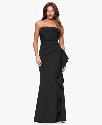 Xscape Petite Strapless Ruffle Sheath Gown In Multi