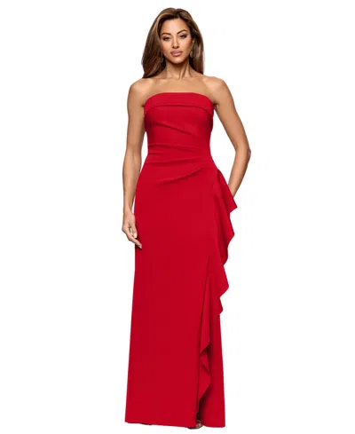 Xscape Petite Strapless Ruffle Sheath Gown In Red