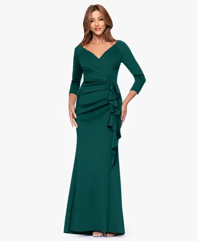 Xscape Petite V-neck 3/4-sleeve Dress In Green
