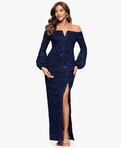 Xscape Petites Long-sleeve Long Sheath Dress