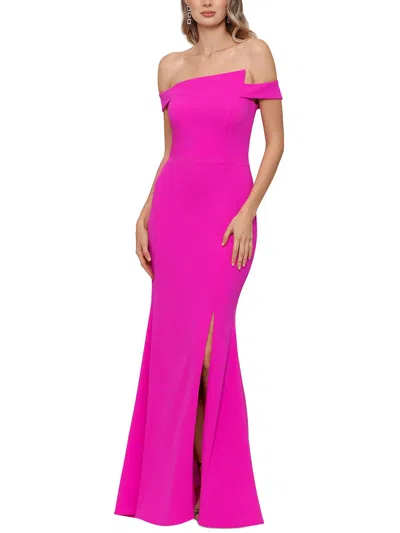 Xscape Petites Womens Asymmetric Polyester Evening Dress In Pink