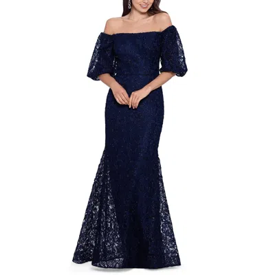 Xscape Petites Womens Lace Maxi Evening Dress In Blue