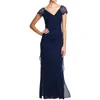 Xscape Petites Womens Lace Shoulder V Neck Maxi Dress