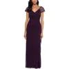 XSCAPE PETITES WOMENS LACE SHOULDER V NECK MAXI DRESS