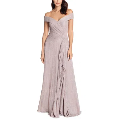 Xscape Petites Womens Metallic Off-the-shoulders Evening Dress In Gray