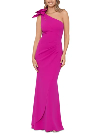 Xscape Petites Womens Pleated One Shoulder Formal Dress In Pink