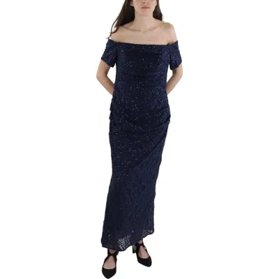 Xscape Petites Womens Sequined Lace Evening Dress In Blue