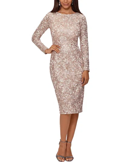 Xscape Petites Womens Sequined Midi Cocktail And Party Dress In Pink