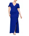 Xscape Plus Size Puff-sleeve Ruffled Gown In Marine