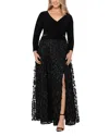 Xscape Plus Size 3d Floral-applique Gown In Black/black