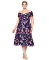 Xscape Plus Size 3d-floral Embroidered Off-the-shoulder Dress In Multi