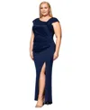 Xscape Plus Size Asymmetric Evening Gown In Midnight