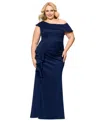 Xscape Plus Size Asymmetric Off-the-shoulder Gown In Midnight