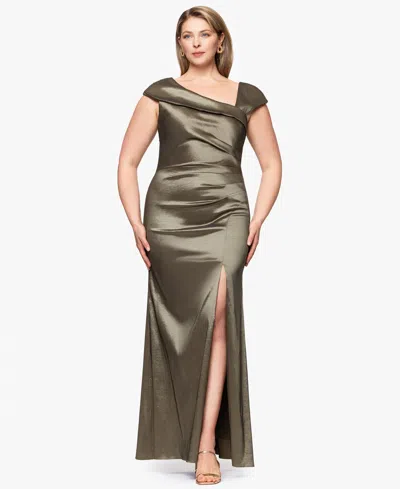 Xscape Plus Size Asymmetrical-neckline Long Sheath Dress