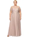 Xscape Plus Size Beaded Chiffon Gown In Taupe
