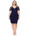 Xscape Plus Size Beaded Flutter-sleeve Dress In Navy