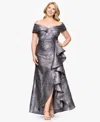 Xscape Plus-size Brocade Sweetheart Neck Gown In Gray