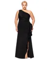 Xscape Plus Size Cascading One-shoulder Gown In Black