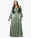 Xscape Plus Size Collared A-line Maxi Gown In Green