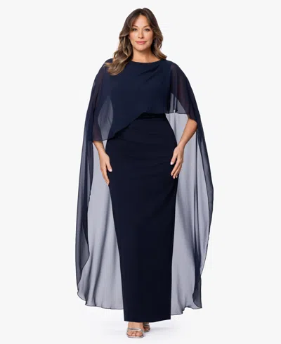 Xscape Plus Size Crew Neck Sheath Gown In Blue