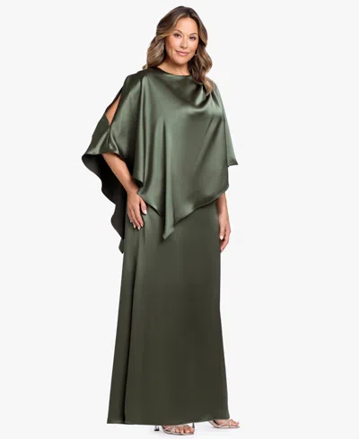 Xscape Plus Size Crewneck Satin Overlay Ball Gown In Green