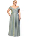 Xscape Plus Size Draped Off-the-shoulder Metallic Gown In Sage