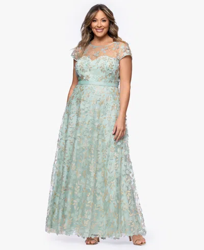 Xscape Plus Size Embellished 3d Flower Ball Gown In Green