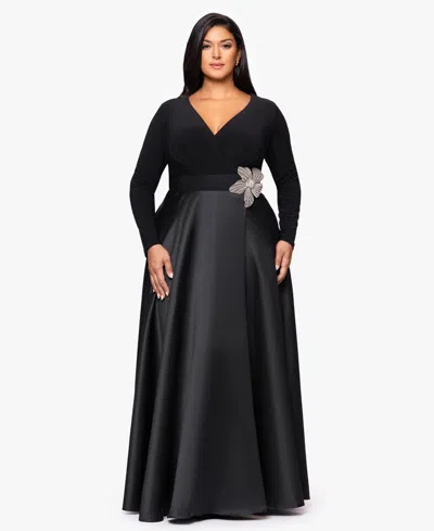 Xscape Plus Size Embellished Detail Long Sleeves Dress In Black