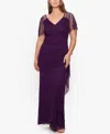 Xscape Plus Womens Chiffon Embellished Evening Dress In Plum