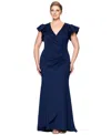 Xscape Plus Size Gathered-waist Flutter-sleeve Evening Gown