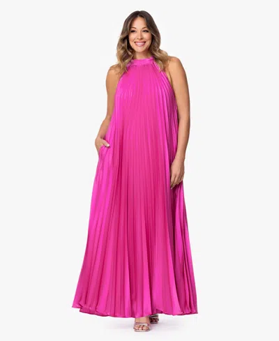 Xscape Plus Size Hammered Pleated Gown In Pink