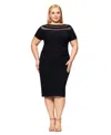 Xscape Plus Size Illusion Stripe Short-sleeve Sheath Dress In Black