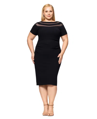 Xscape Plus Size Illusion Stripe Short-sleeve Sheath Dress In Black